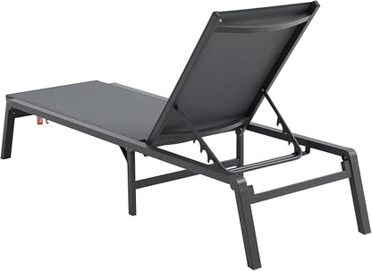 VEVOR 2 Pcs Chaise Lounge Chairs Outdoor, Aluminum Patio Lounge Chair with Adjustable 5-Position, Folding Pool Chairs Recliner and Full Flat Tanning Chair for Patio, Beach, Pool, Gray, 2 pcs