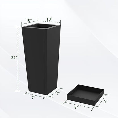 Tall Outdoor Planters Set of 2, 24 inch Tall Planters for Outdoor and Indoor, Metal Tapered Pots with Drainage Holes & Insert Shelves & Trays for Porch, Garden, Patio, Yard