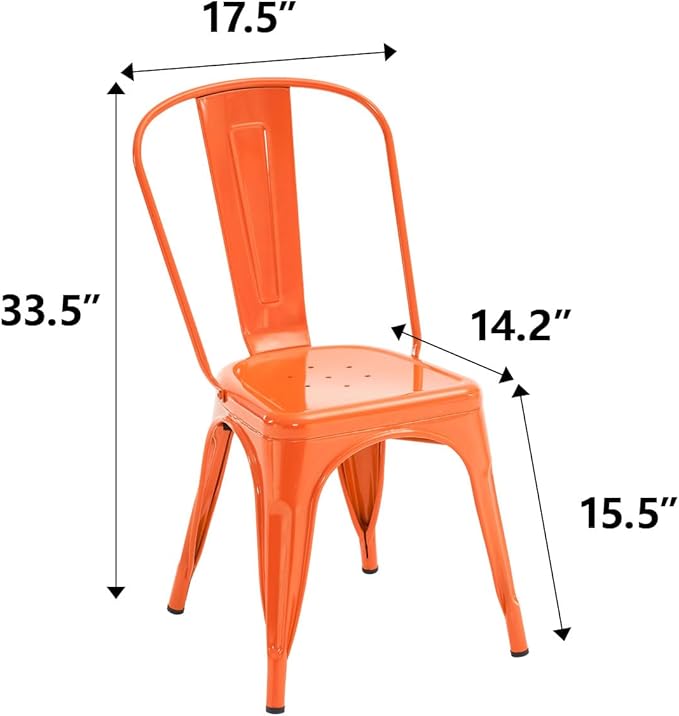 Patio Dining Chairs Set of 4, Orange Metal Farmhouse Style with Rubber Feet