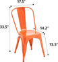 Patio Dining Chairs Set of 4, Orange Metal Farmhouse Style with Rubber Feet