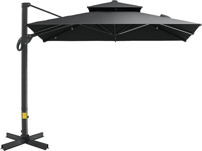 Outsunny 10ft Offset Patio Umbrella, Hanging Cantilever Umbrella, Square Shape, Aluminum Cross Base, Tilt, 360-Degree Rotation