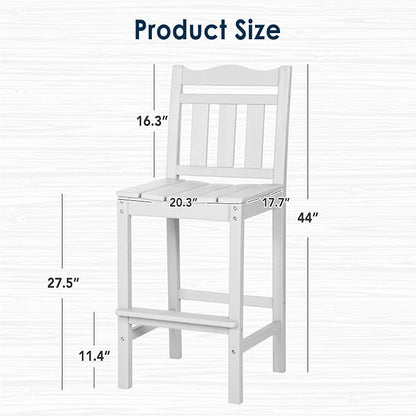 Bar Chairs Set of 2, White HDPE Weather-Resistant Outdoor Chairs