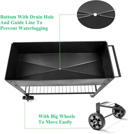 31.5" Tall Raised Garden Bed with Wheels, Extra 15.7" W Planter Box (400 lbs Loads) with Storage Shelf & Handle,Heavy Duty Metal Garden Planter for Vegetables, Herbs & Flowers, Patio & Balcony