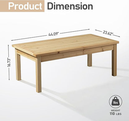 VINGLI Solid Wood Patio Coffee Table, Outdoor Garden Tea Table for Porch Balcony Yard, 44.09" Long Rustic End Table, Weather-Resistant Wooden Console Table