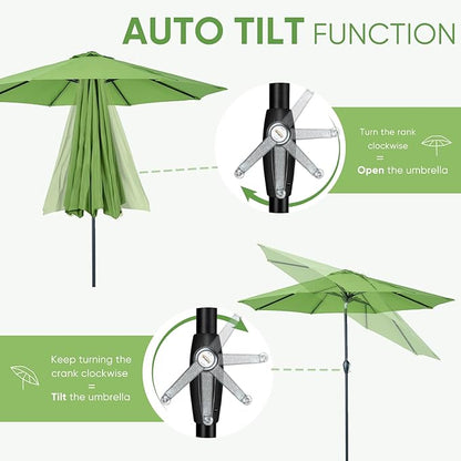 Tempera Patio Market Outdoor Table Umbrella with Auto Tilt and Crank, Large Sun Umbrella with Sturdy Pole & Fade Resistant Canopy, Easy to Set