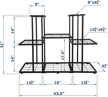 MTB Garden 3 Tier 8 Potted Metal Large Plant Stand for Indoor Outdoor Flower Pot Display Planter Shelf, Charcoal Grey