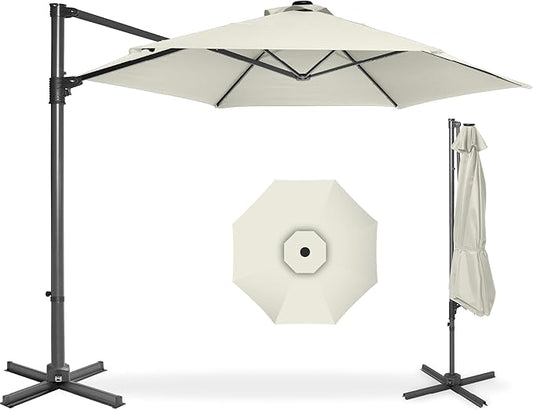 Best Choice Products 10ft Offset Cantilever Hanging Market Patio Umbrella, Smooth 360° Rotation, 8 Sturdy Ribs, Easy Adjustment - Ivory