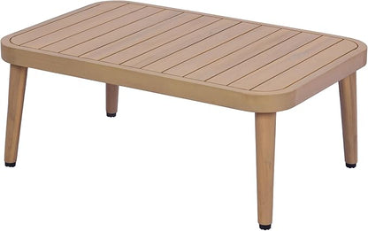 Merax 2-Piece Acacia Wood Patio Set - Curved Tub Loveseat & Slatted Coffee Table with Woven Rope Accents & Weather-Resistant Cushions for Deck, Porch or Garden,Teak+ Beige