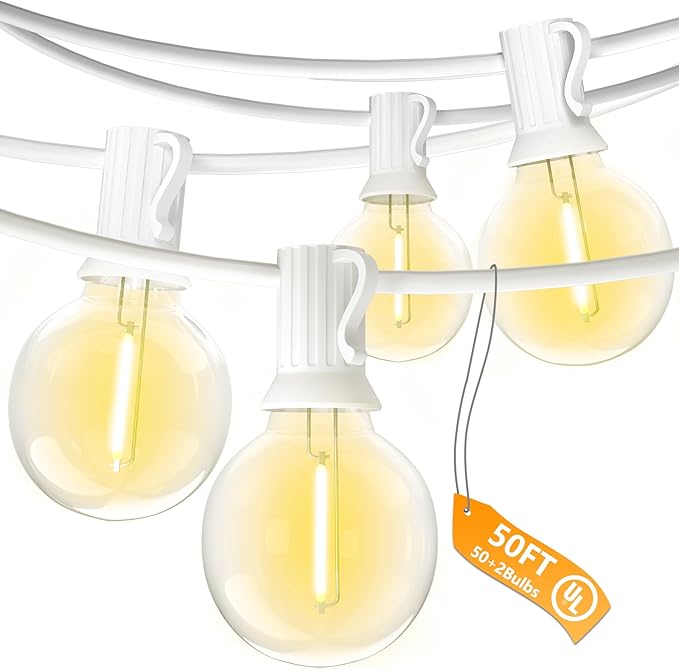 String Lights, Warm White G40 LED Outdoor, 50 Bulbs