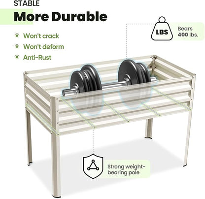 King Bird Large Raised Garden Bed with Netting Galvanized Elevated Planter Box with Legs 48×24×56 in for Backyard, Patio, Balcony, 400lb Capacity, Beige
