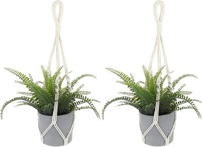 2 PCS Macrame Plant Hanger Indoor Hanging Plant Holder Hand-Woven Cotton Rope Flower Pot Basket with Metal Hook Rings Window Plant Hanger for Outdoor Hanging Pots Home Boho Decor, No Tassels, 23.6"