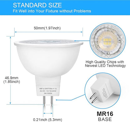 Mlambert 24 Pack MR16 LED Bulbs 50W Halogen Equivalent 5000K,5W GU5.3 MR16 12V Spotlight Bulb,Non-Dimmable,45°Beam Angle for Landscape Track Light Recessed
