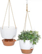 10 Inch Self Watering Hanging Pots, 2 Pack Hanging Planters with 40oZ Deep Reservior for Indoor Outdoor Plants Flowers, White with Brown