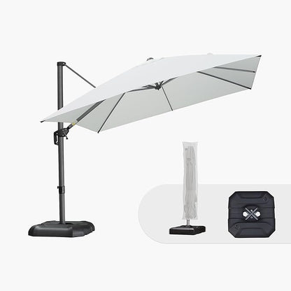 PURPLE LEAF 10'×10' Patio Umbrella with Base and Cover Outdoor Large Offset Cantilever Umbrella Heavy Duty Sun Umbrella for Garden Deck Pool Patio White