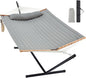 Two Person Hammock with Stand for Outside Heavy Duty, Outdoor Patio Hammock with Portable Steel Stand, Large Double Hammocks,480lbs Capacity.(Middle Grey)