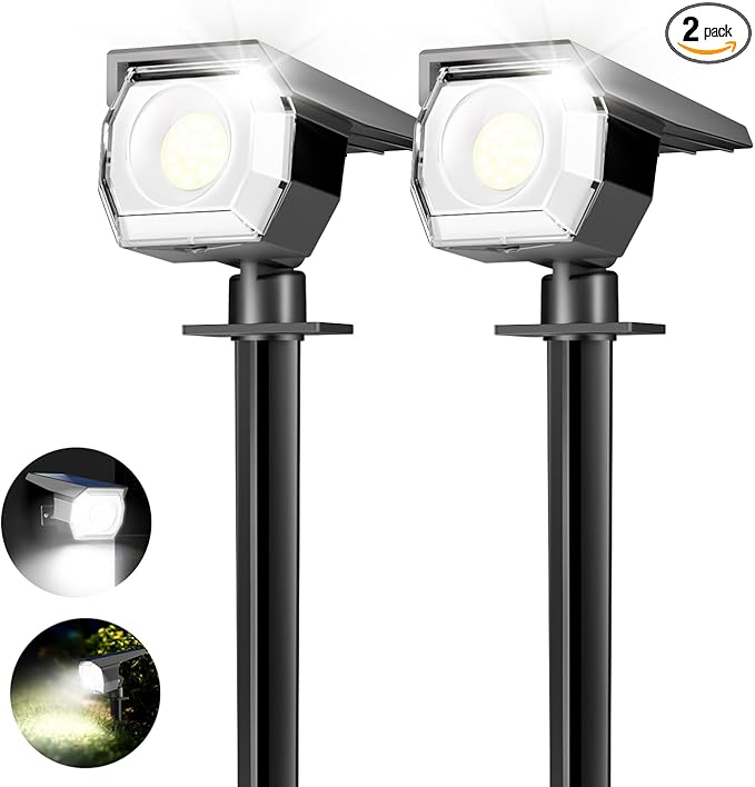 2 Pack Solar Spot Lights Outdoor, Solar Spotlights Outdoor Waterproof 2-in-1 Auto On/Off Landscape Lighting for Outside Yard Wall Garden Pathway