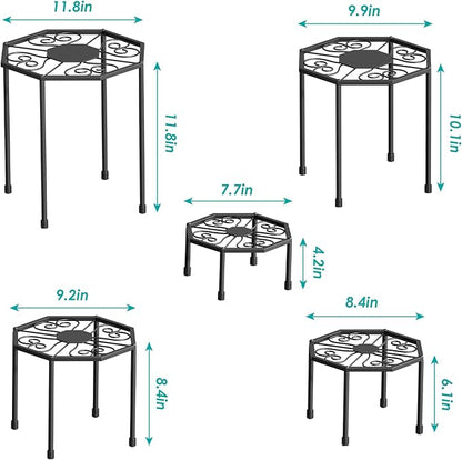 5-Pack Metal Plant Stands for Outdoor Indoor, Anti-Rust Iron Flower Pot Stand, Heavy Duty Plant Pot Shelf for Multiple Plant, Decoration Racks for Home, Patio & Garden (Black)