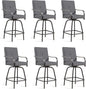 Patio Swivel Bar Stools Set of 6, Outdoor Bar Height Swivel Chairs with Cushions for Garden Balcony Backyard, Grey