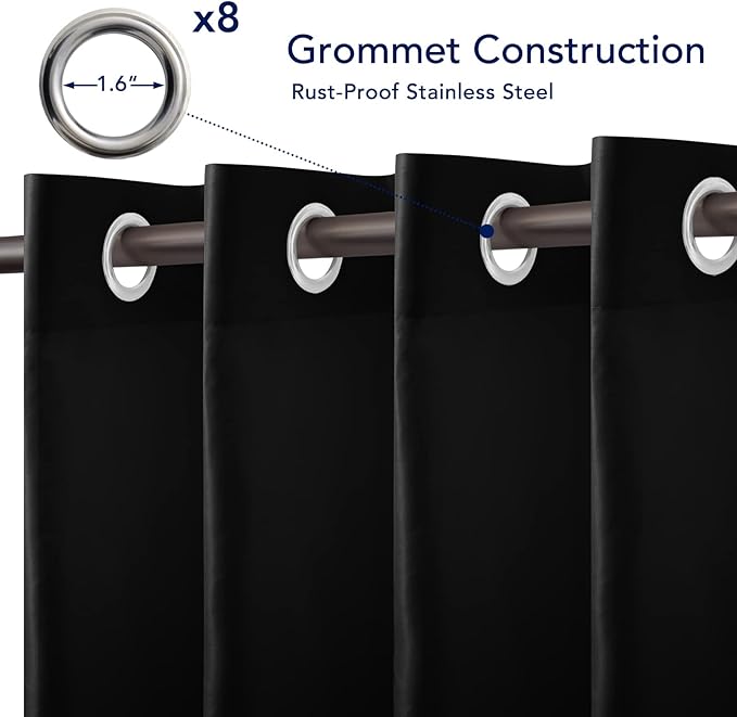 PureFit Outdoor Curtains for Patio Waterproof Weatherproof, UV Resistant Outside Curtains for Gazebo, Front Porch, Pergola, Sun Blocking Privacy Curtain, 52W x 95L inch, 1 Panel, Black