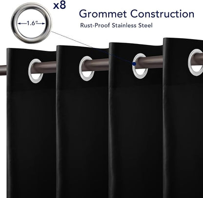 PureFit Outdoor Curtains for Patio Waterproof Weatherproof, UV Resistant Outside Curtains for Gazebo, Front Porch, Pergola, Sun Blocking Privacy Curtain, 52W x 120L inch, 1 Panel, Black