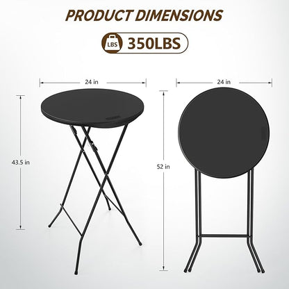 VINGLI 24" Plastic Folding Round Table Bar Height, HDPE Matrial with Gray Metal Finish, High Top Table for Outdoor Party, Cafes, Restaurants, Backyard, Dining Room, Wedding Event,1 Pack, Black