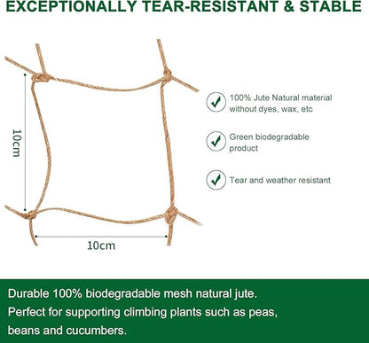 Jute Trellis Netting - Jute Netting for Garden, Heavy Duty Plant Support Netting for Climbing Plants, Cucumber, Vine, Fruits & Vegetables, Climbing Vining Plants (6.6 Ft x 32.8 Ft, 3.9 Inch Squares)