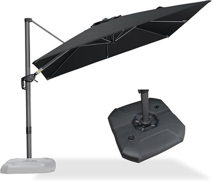 PURPLE LEAF 9 Feet Square Cantilever Umbrella Patio Umbrella with Base Outdoor Umbrella Aluminum Offset with 360-degree Rotation for Garden Deck Pool Patio Black
