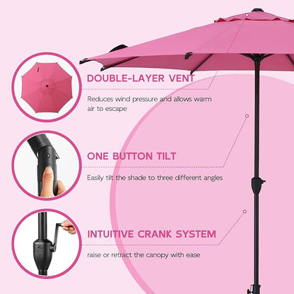 Abba Patio 9FT Lyon Outdoor Patio Umbrella Outdoor Table Umbrella with Crank Market Umbrella 8 Sturdy Ribs UV Protection Waterproof and Push Button Tilt for Garden Deck Backyard Pool,Pink