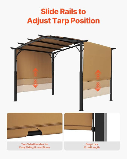 VEVOR 10 x 10 ft Outdoor Pergola, Arched Top Metal Pergola, Retractable Pergola with Sun Shade Canopy, Large Patio Shelter Pavilion, Heavy Duty Garden Pergola for Deck Backyard Porch Poolside