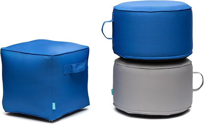 QILLOWAY Indoor/Outdoor Inflatable Stool,Round Ottoman,All Weather Foot Rest for Camping or Home,Marine Blue