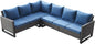 Belord Outdoor Sectional Sofa 6 Seater L Shaped Couch Wicker Patio Conversation Furniture Set Rattan Outdoor Furniture with Removable Washable Cushion, Brown/Blue