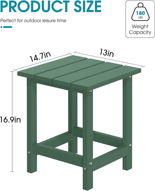 Side Table for Patio in Green HDPE, 180 lb Capacity, UV Resistant