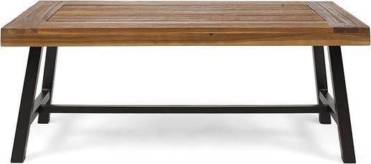Christopher Knight Home Carlisle Outdoor Acacia Wood Coffee Table, Sandblast/Rustic Metal