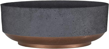 The HC Companies 8 Inch Round Plastic Succulent Capri Bowl 8"x8"x3" in Faux Concrete Color with Copper Band