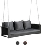 VINGLI Heavy Duty 800 LBS Wicker Hanging Porch Swing with Cushions & Chains, 5FT Outdoor Rattan Swing Bench for Garden, Yard, Lawn (Black)