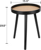 Round End Table, Black Rattan Side Table with Shelf, 18-Inch Height