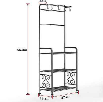 Plant Stand Indoor Outdoor Heavy Duty Metal - 56.4" Tall 3-Tier Shelf for Multiple Plants, Flowers, Rustproof Black Storage Rack for Patio, Balcony, Living Room, Garden, Includes Hooks&Adjustable Feet