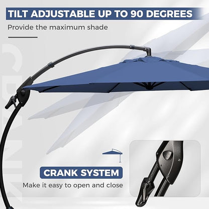 Grand patio 12FT Outdoor Offset Umbrella with Base & Cover Patio Aluminum Round Cantilever Umbrella for Garden Deck Poolside (Navy Blue, 12 FT)