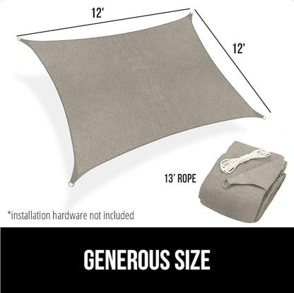 GORILLA GRIP Heavy Duty Sun Shade, UV Protection Fade Tear and Rust Resistant Rectangle Sunshade Canopy, Curved Edges Blocks Sunlight, Breathable Sail, Outdoor Patio, Lawn Garden 12x12 FT Gray