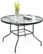 VINGLI 40'' Outdoor Dining Table with Umbrella Hole, All Weather Round Patio Table, Waterwave Tempered Glass Top and Metal Frame, for Garden Porch Balcony Yard