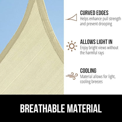 GORILLA GRIP Heavy Duty Sun Shade, UV Protection Fade Tear and Rust Resistant Rectangle Sunshade Canopy, Curved Edges Blocks Sunlight, Breathable Sail, Outdoor Patio, Lawn Garden 12x12 FT Butter Cream