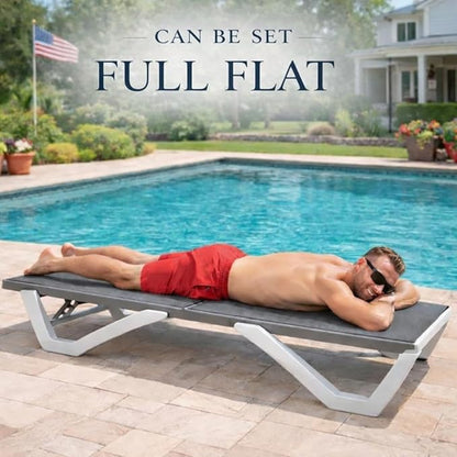 Kozyard Outdoor Chaise Lounge Chair, Full Flat Adjustable Patio Lounger with Aluminum Frame & Resin Legs, Textilene Fabric for Poolside, Backyard & Beach (Gray, Chair with Table)
