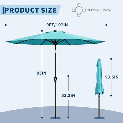 Garvee 9FT Patio Umbrella - Outdoor Table Umbrella with Smooth Crank Lift, Push Button Tilt and 8 Sturdy Ribs - Market Umbrella UV Protection Waterproof for Pool, Deck, Yard, Garden -Sky Blue
