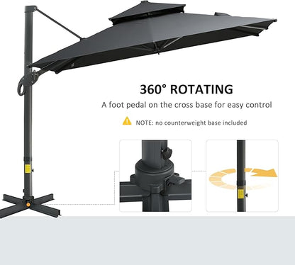 Outsunny 10ft Offset Patio Umbrella, Hanging Cantilever Umbrella, Square Shape, Aluminum Cross Base, Tilt, 360-Degree Rotation