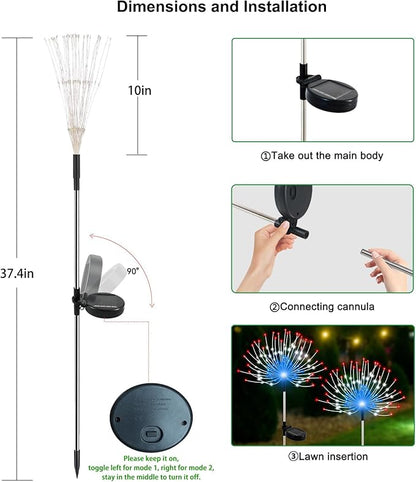 Solar Garden Lights Outdoor Waterproof, 2 Pack 120 LED Solar Firework Lights Decorative Garden Décor Outside for Flowerbed Pathway Party Christmas Decoration, Multicolor