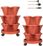 GameXcel Vertical Planter 3 Tier Stackable Planters Garden Planters Strawberry Herb Flower and Vegetable Planter Indoor Outdoor Gardening Pots with Removable Wheels and Tools 2-Pack