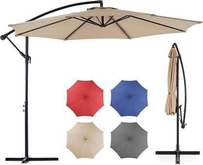OLIXIS Offset Patio Umbrella, 9.7FT Cantilever Table Umbrellas for Outdoor Sun Shade UV Protection with Easy Tilt Adjustment, 8 Ribs for Backyard, Lawn, Garden, Pool - Khaki