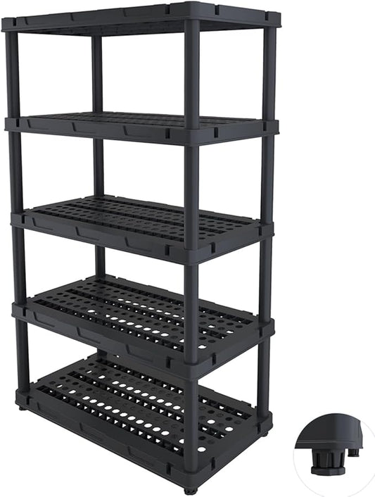 Plastic Storage Shelves, Plastic Heavy Duty Shelves 16.93" D x 35.43" W x 72.44" H,5-Tier Garage Storage Shelving, Shelving Units and Storage