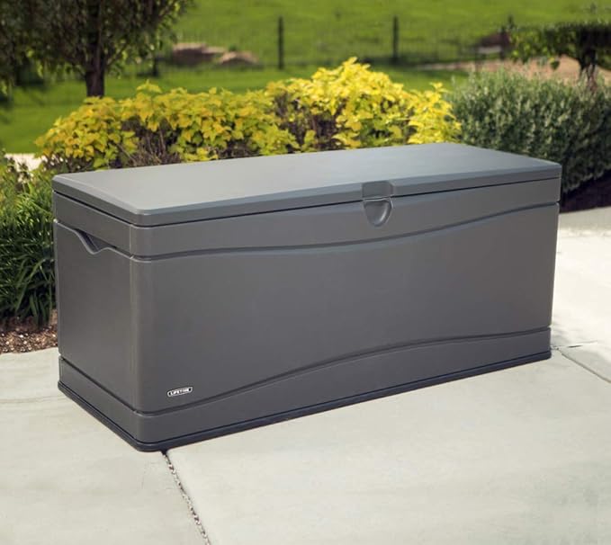 Storage Shed Outdoor Deck Box, 130 Gallon Gray Lockable Polyethylene