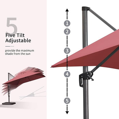 PURPLE LEAF 10' X 13' Patio Umbrella Outdoor Cantilever Rectangle Umbrella Aluminum Offset Umbrella with 360-degree Rotation for Garden Deck Pool Patio Terra